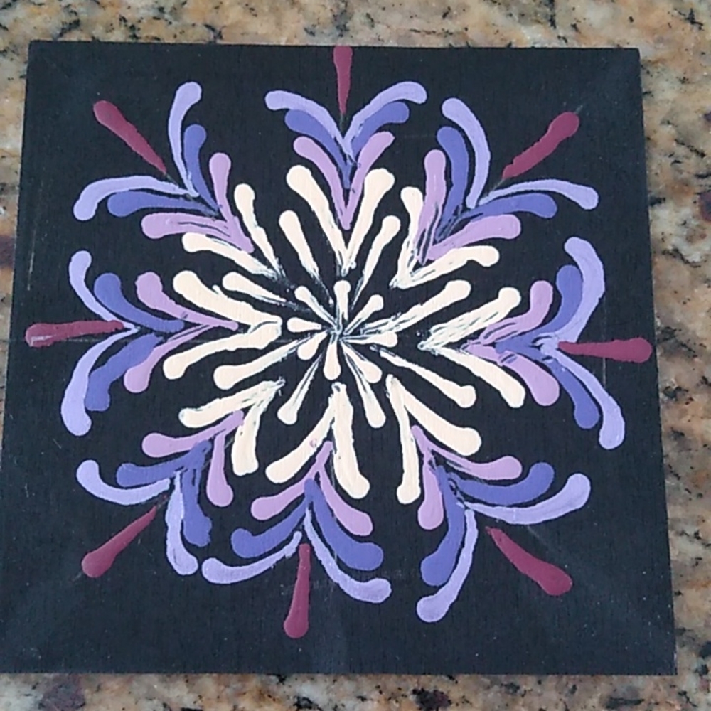 Hand Painted Mandala 4"x4" wood square